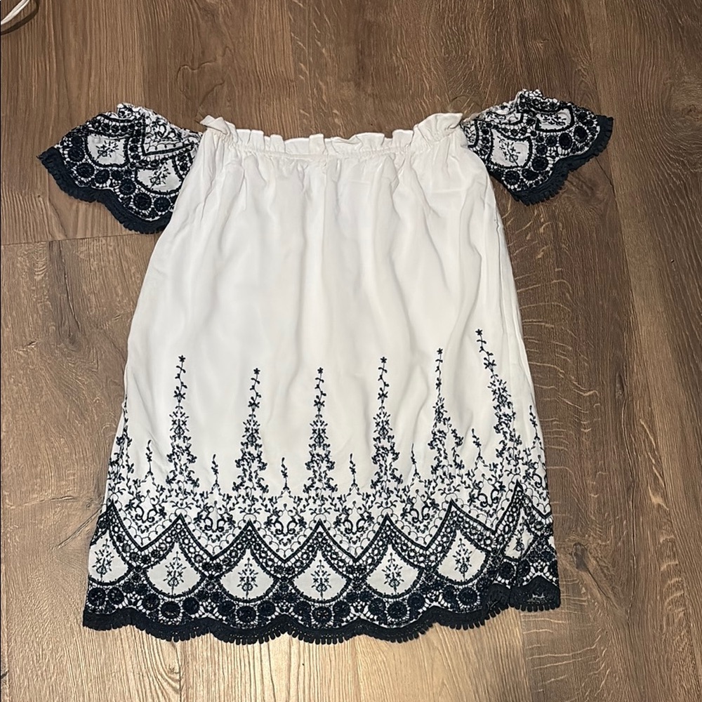 White and Black Off-Shoulder Dress